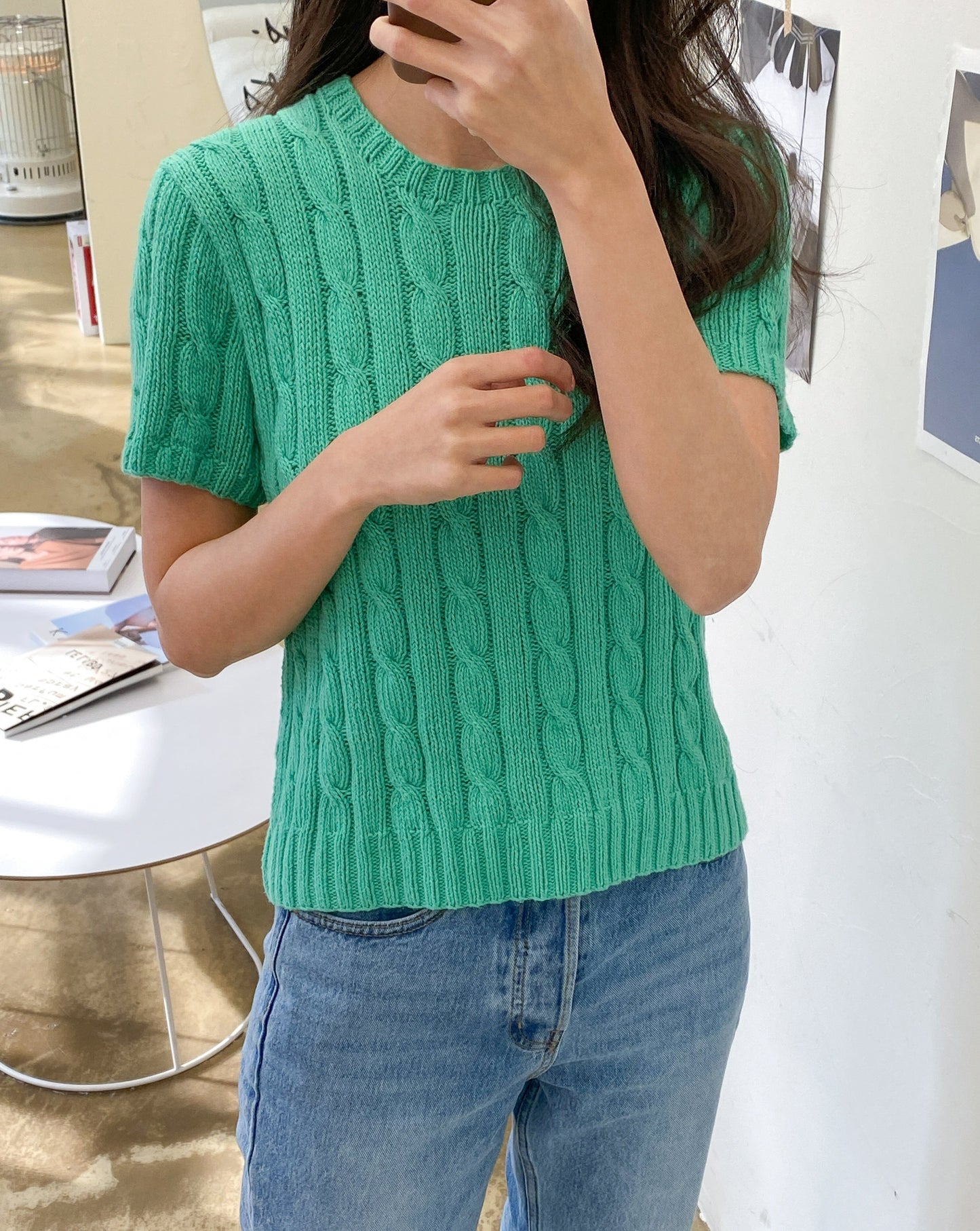 [PDF 도안] 코튼 미니콘 꽈배기 반팔 바텀업 스웨터